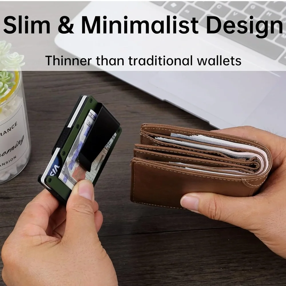 NEW BLACK Minimalist Carbon Pattern Wallet With Money Clip